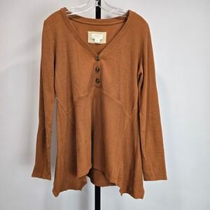 Maeve Anthropologie Eliza Waffle Knit Babydoll Henley Long Sleeve Top Med Boho